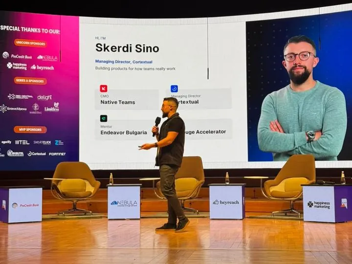 Skerdi Sino speaking at AI Revolution Summit in Skopje