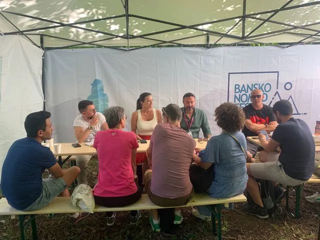 Skerdi Sino at a roundtable at Bansko Nomad Fest